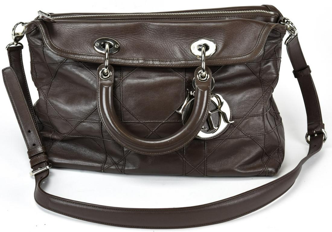 Christian Dior Lambskin "Granville" Tote / Purse: Christian Dior Lambskin "Granville" Tote / Purse / Handbag. Dior quilted lambskin purse in the style "Granville", with silver toned hardware, zipper closure and fabric lined interior. Measures approxi