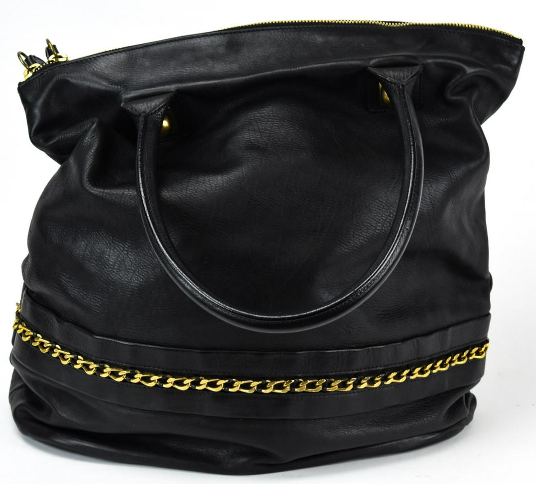 Large Chloe Black Leather Hobo Purse / Handbag: Large Chloe Black Leather Hobo Purse / Handbag. Oversized Chloe black leather purse with gold toned hardware and braiding detail at the bottom. With locking zipper, fabric lined interior. Measures app