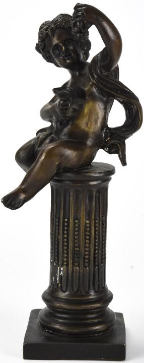 Neoclassical Bronze Statue of Bacchus: Neoclassical Bronze Statue of Bacchus / Cult of Bacchanalia. Young boy holding goblet and grape cluster measures 11.5 inches in height.