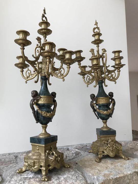 Pair of French Style Ormolu & Marble Candelabra (1 of 4)