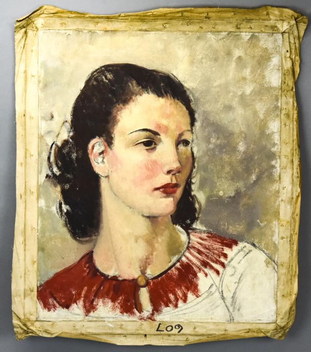 Leon Kroll Oil Painting Portrait of a Woman: Leon Kroll Oil Painting Portrait of a Woman. Oil on canvas painting depicting a woman in a red blouse, attributed to artist Leon Kroll. Measures 21 inches x 17.5 inches overall.
