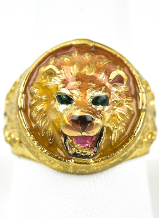 Sterling Silver & Enamel Lion Head Ring (1 of 6)