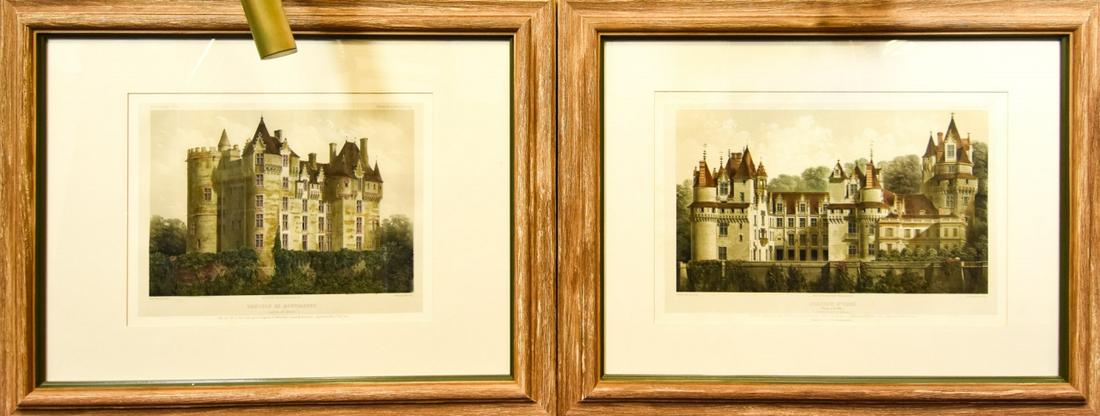 2 Victor Petit Hand Colored Lithographs of Castles (1 of 10)