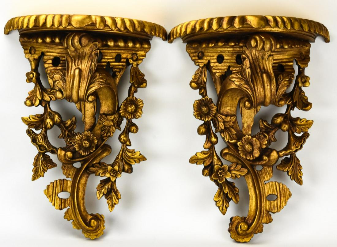 Pair Italian Baroque Style Gilt Wall Brackets (1 of 8)