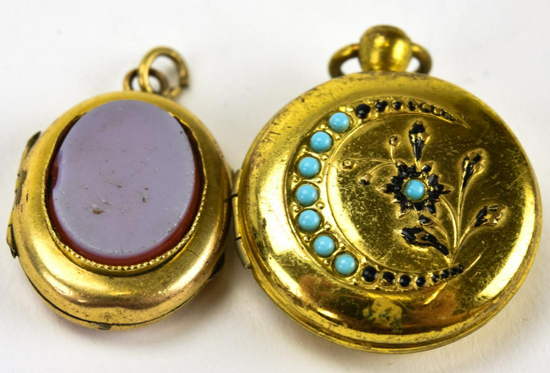 Two Antique Lockets - Sardonyx & Crescent Moon: Two Antique Lockets - Sardonyx & Crescent Moon. Sardonyx measures 1.25 inches with bail.