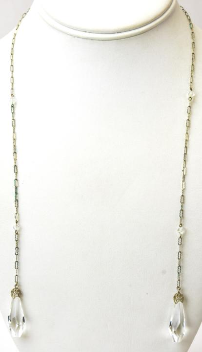 Antique Art Deco Sterling Crystal Lariat Necklace: Antique Art Deco Sterling Crystal Lariat Necklace. Measures 21.5 inches in length.