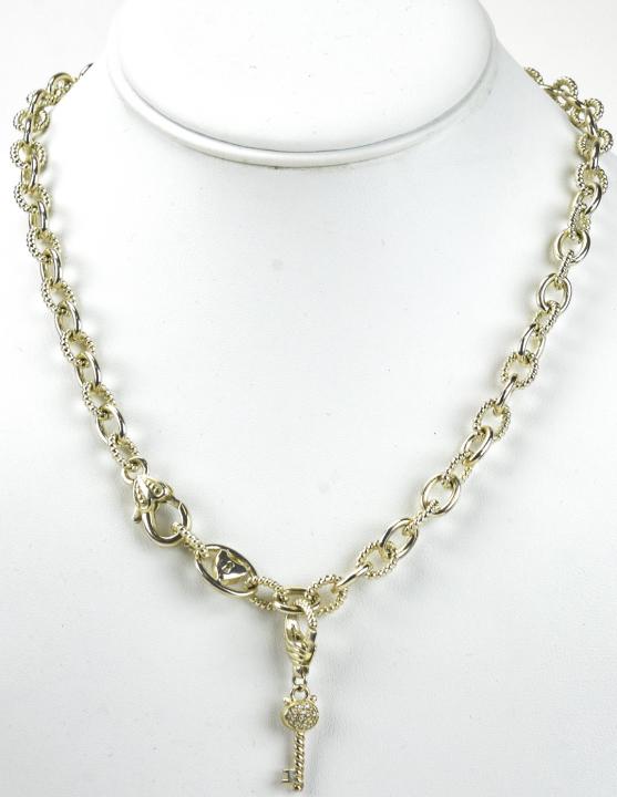 Judith Ripka Sterling Silver Heart & Key Necklace: Judith Ripka Sterling Silver Heart & Key Necklace. Signed and hallmarked. Measures 18 inches in length plus pendant.