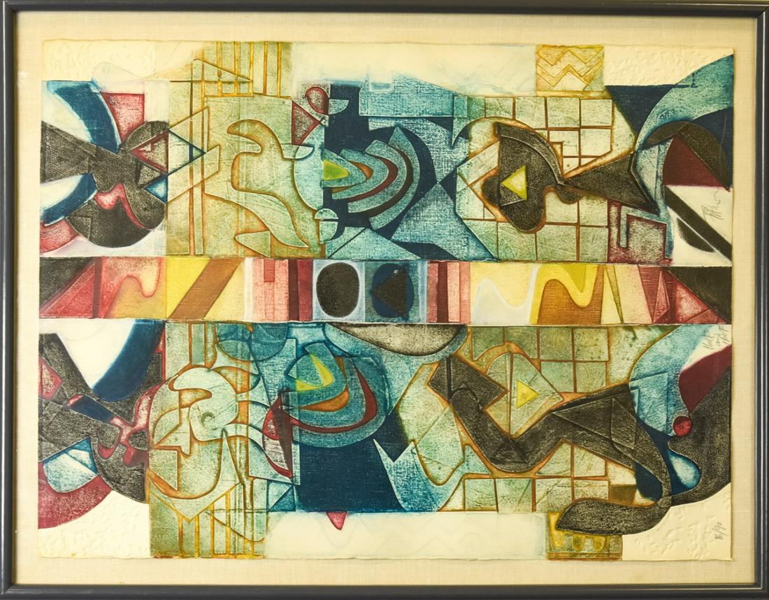 Mid Century Cubist Litho "Half and Half" Signed: Mid Century Cubist Lithograph "Half and Half" Signed by the Artist and Numbered 86/90. 34 inches x 36 inches