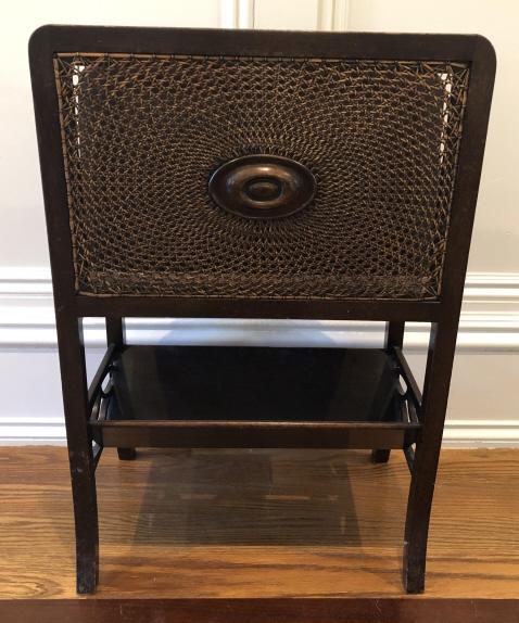 Chippendale Carved Wood and Caned Magazine Rack: Chippendale Carved Wood and Caned Magazine Rack. double rack with bottom shelf. 27 inches x 18 inches x 10 inches