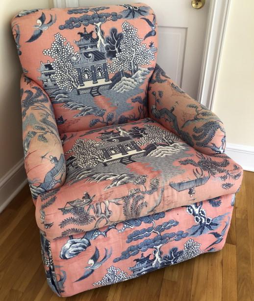 Custom Upholstered Club Chair Toile Chinoisserie (1 of 6)