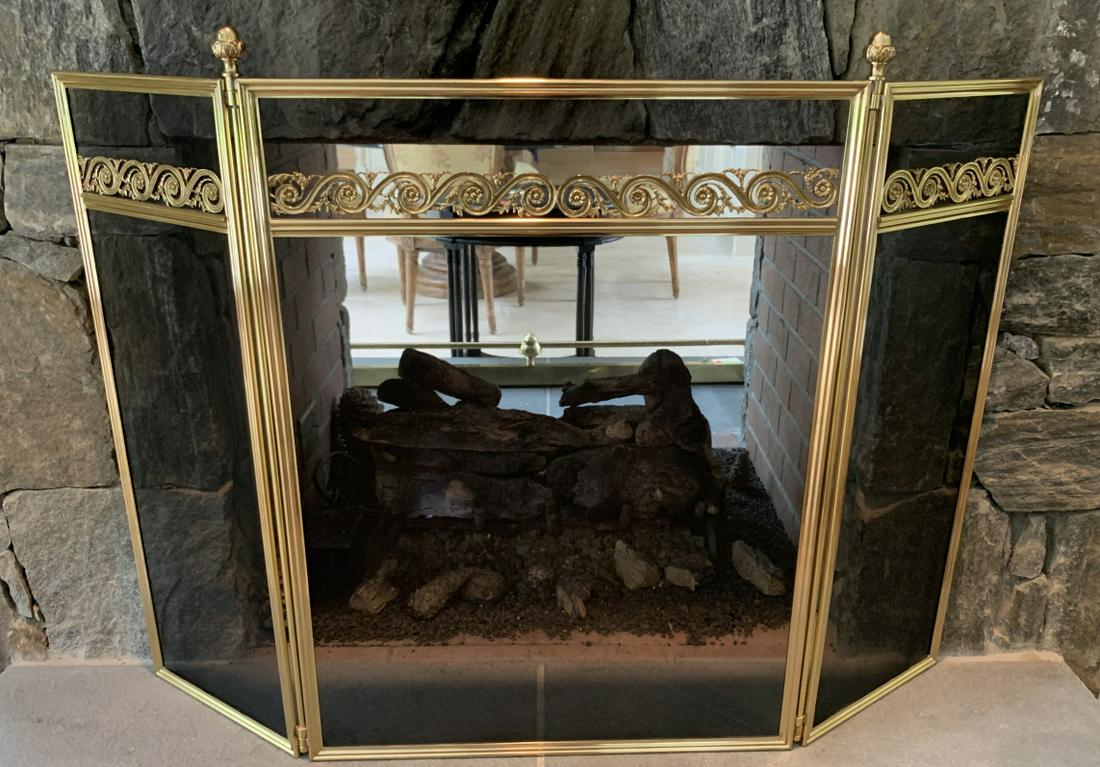 French Style Brass Three Panel Fireplace Screen (1 of 4)