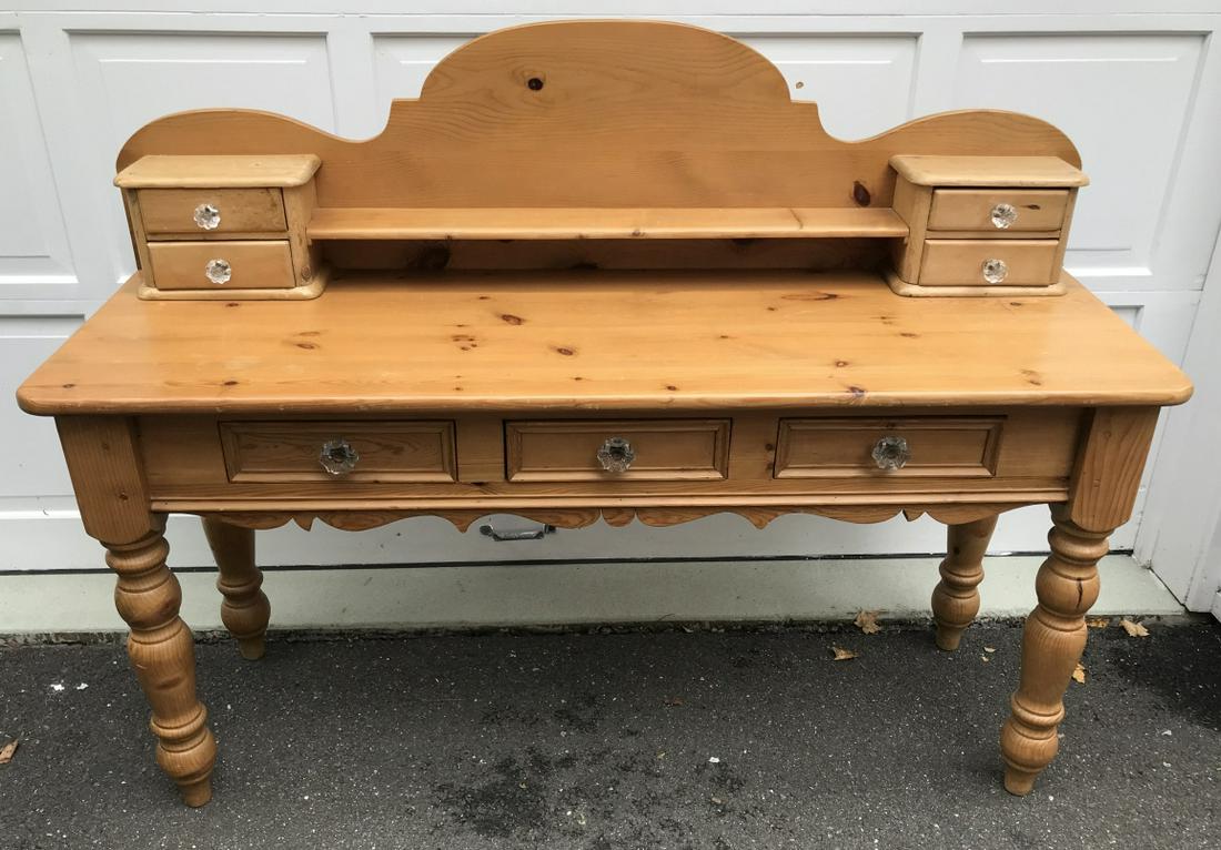 Custom Made Pine Wood Country Style Desk: Custom Made Pine Wood Country Style Desk. 45 inches x 60 inches x 20 inches.