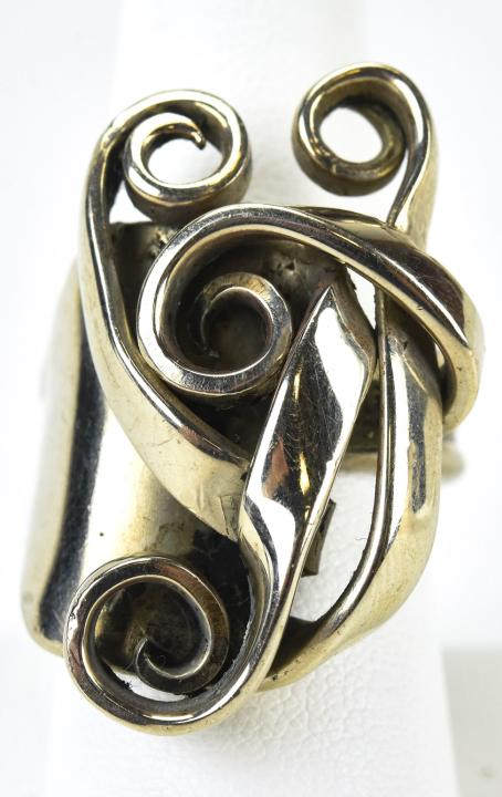Newport Silver Plate Fork Ring: Newport Silver Plate Fork Ring. Free form silver plate form ring. Ring size 7.75. Hallmarked on back.