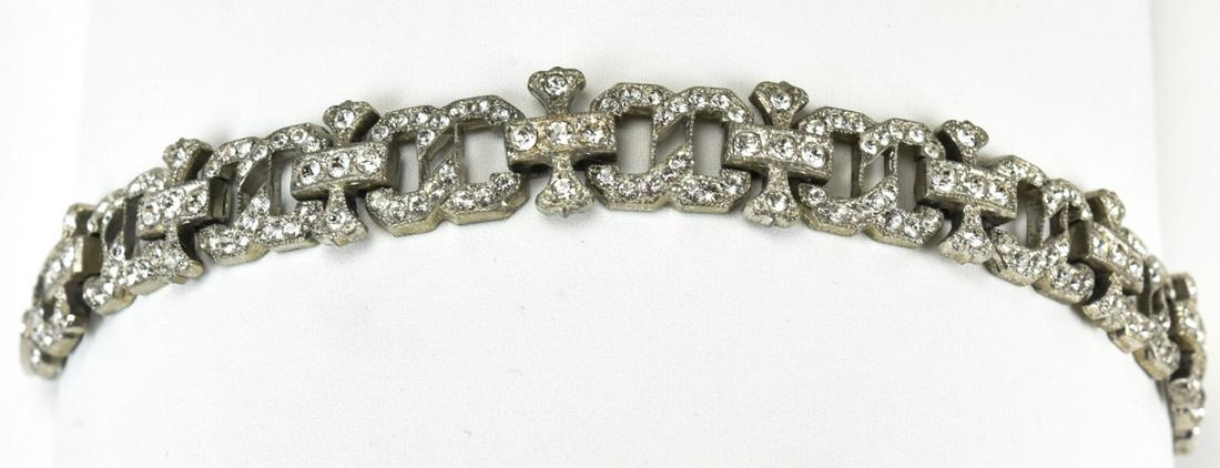 Art Deco C 1930 Paste Set Panel Bracelet: Art Deco C 1930 Paste Set Panel Bracelet. With fold over clasp. Measures 7.5 inches.