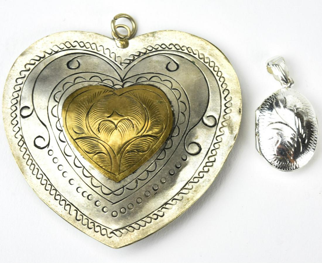 Vintage Sterling Locket Pendant & Heart Pendant: Vintage Sterling Locket Pendant & Heart Pendant. Heart measures 2.5 inches in length.