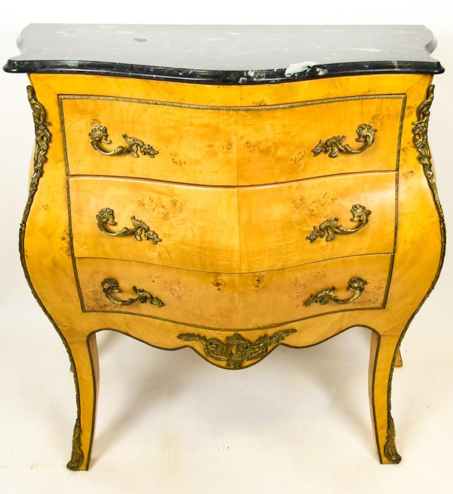 Burled Oak Marble Top Brass Ormolu Boulle Chest (1 of 10)