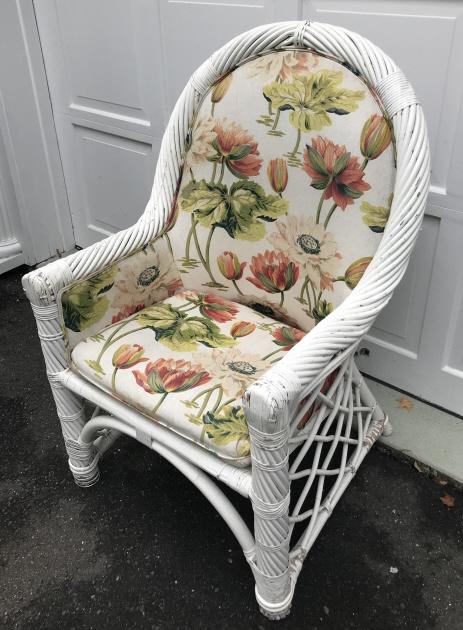 White Painted Wicker Arm Chair (1 of 3)
