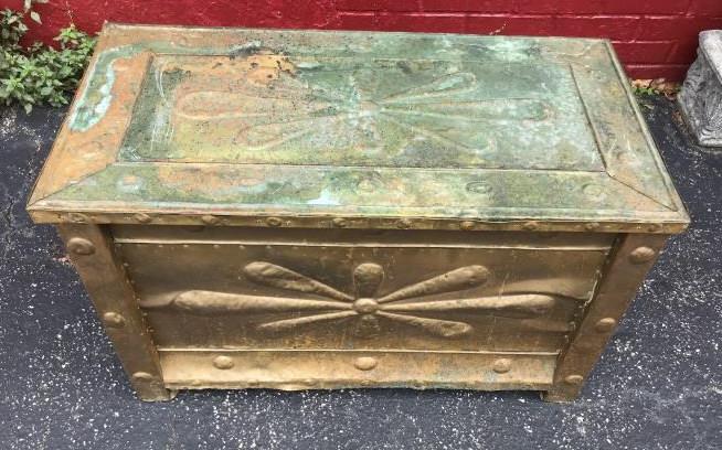 Antique Arts & Crafts Style Brass & Wood Trunk (1 of 3)