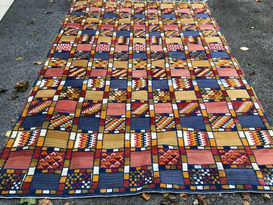 Vintage Hand Woven Blue & Yellow Carpet / Tapestry (1 of 3)