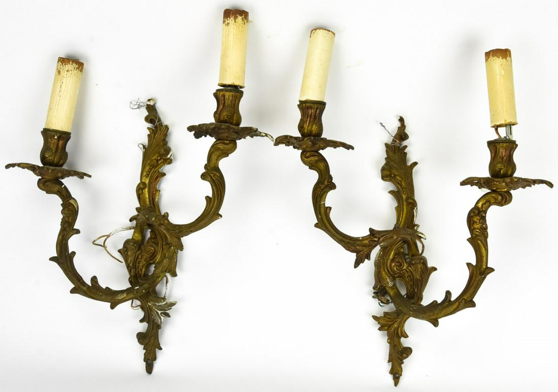 Pair Hollywood Regency Style Ormolu Sconces (1 of 9)