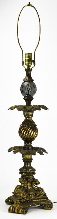 Rococo Style Bronze Tone Ormolu + Topaz Glass Lamp (1 of 9)