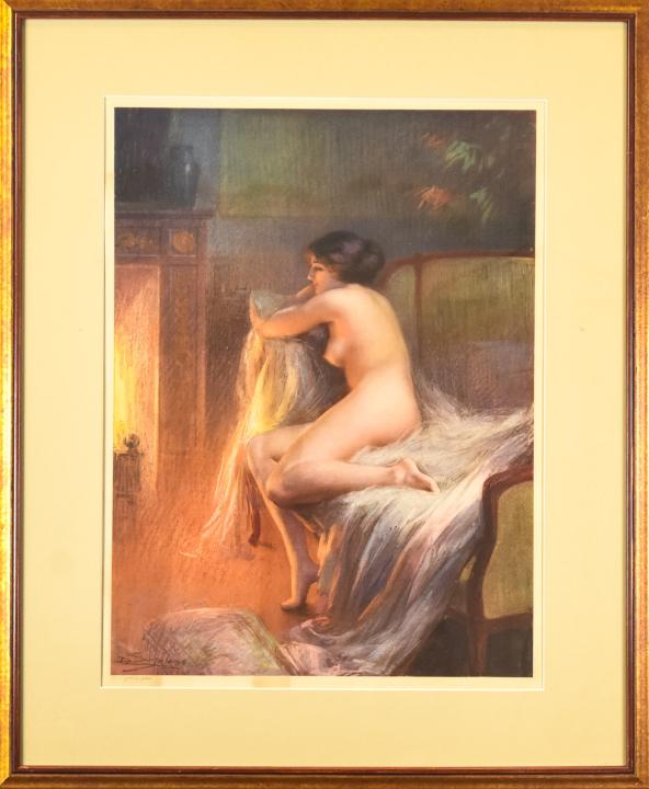 Framed & Signed Nude Print by Delphin Enjolras: Framed & Signed Nude Print by Delphin Enjolras. Framed and matted. Measures 28.5 x 23.5 inches.