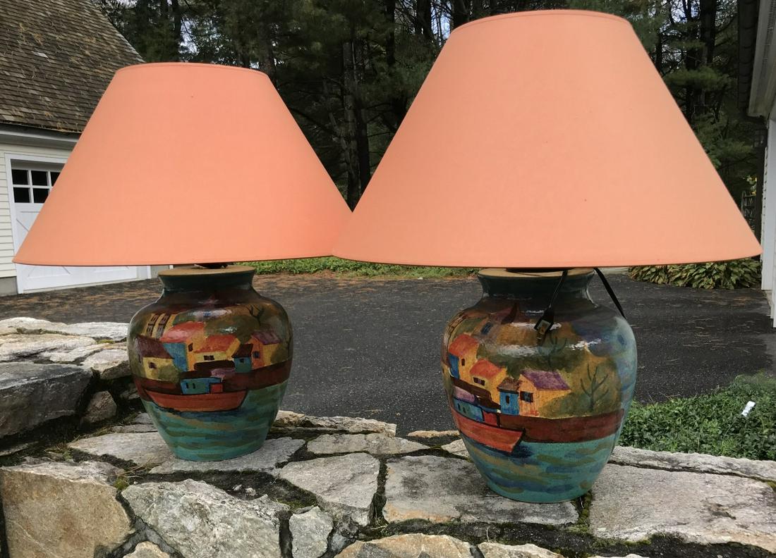 Pair of Hand Painted Art Pottery Table Lamps (1 of 5)