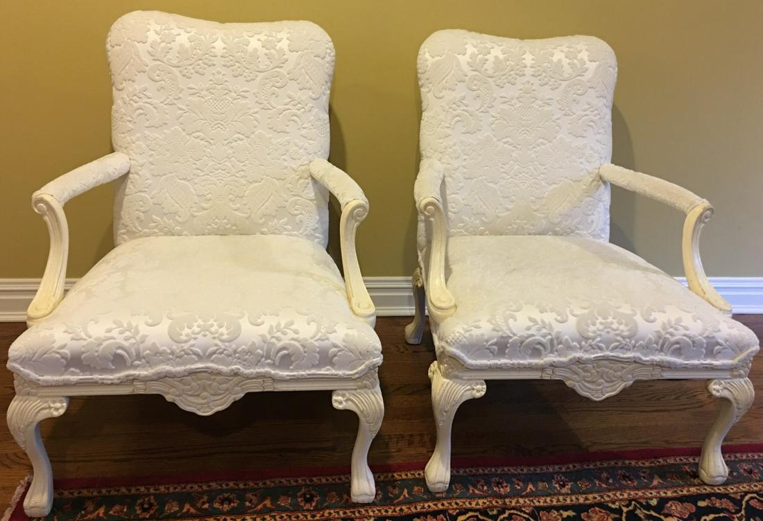 Pair French Style Custom Upholstered Arm Chairs (1 of 5)