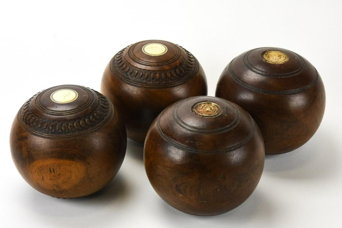 Antique Lignum Vitae Carved Lawn Bowling Balls (1 of 9)