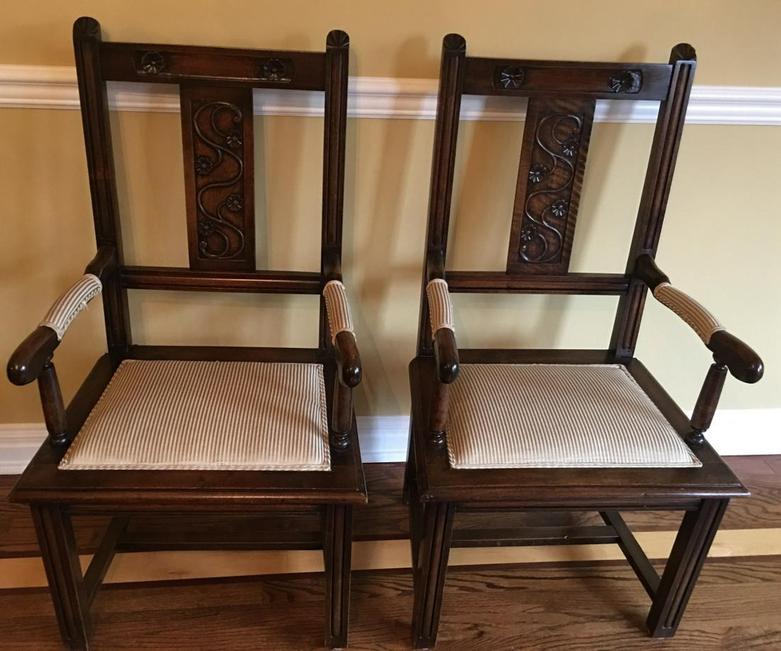 Pair Arts & Crafts Style Hand Carved Arm Chairs (1 of 6)