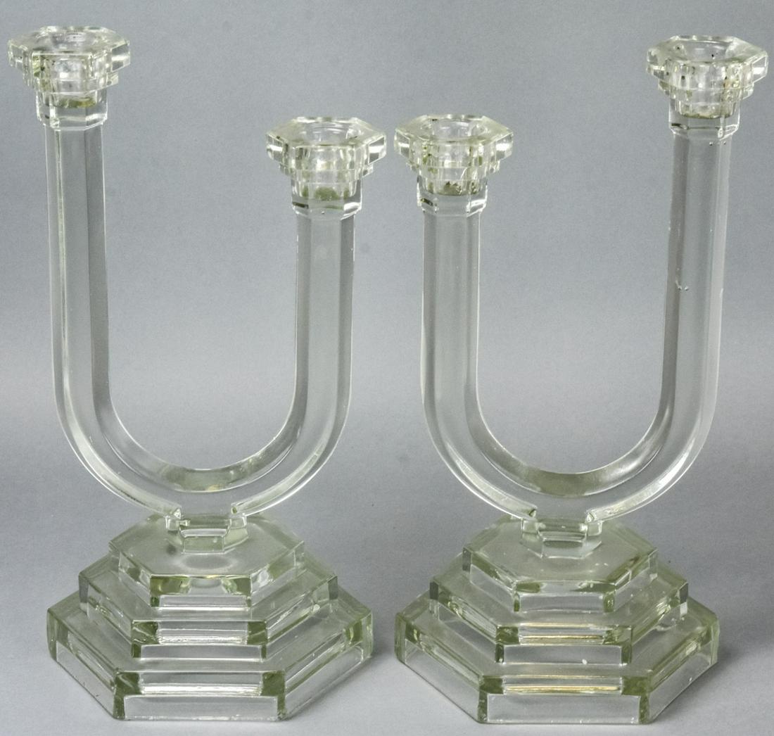 Antique Pair Art Deco Pressed Glass Candlesticks (1 of 8)