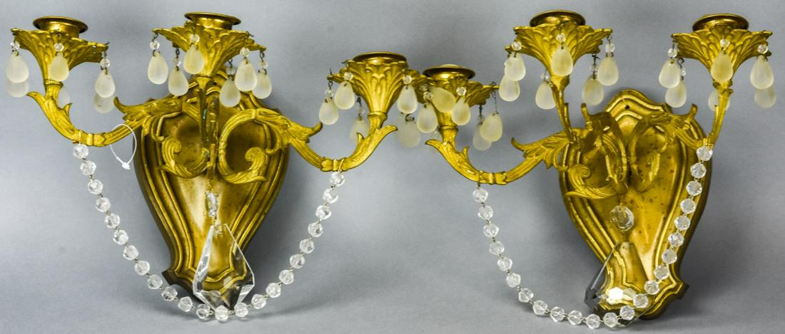 Pair Hollywood Regency Style 3 Arm Sconces (1 of 7)