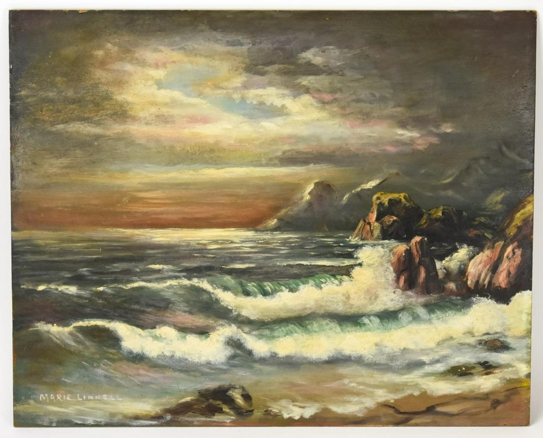 Marie Linnell Mid 20C Oil Painting Oceanscape (1 of 7)