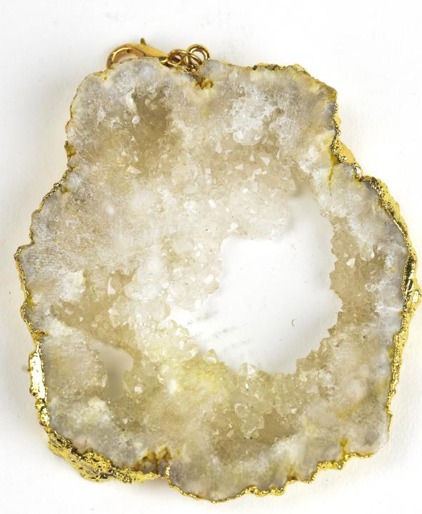 Large Druzy Crystal Necklace Pendant w Gold Plate (1 of 5)