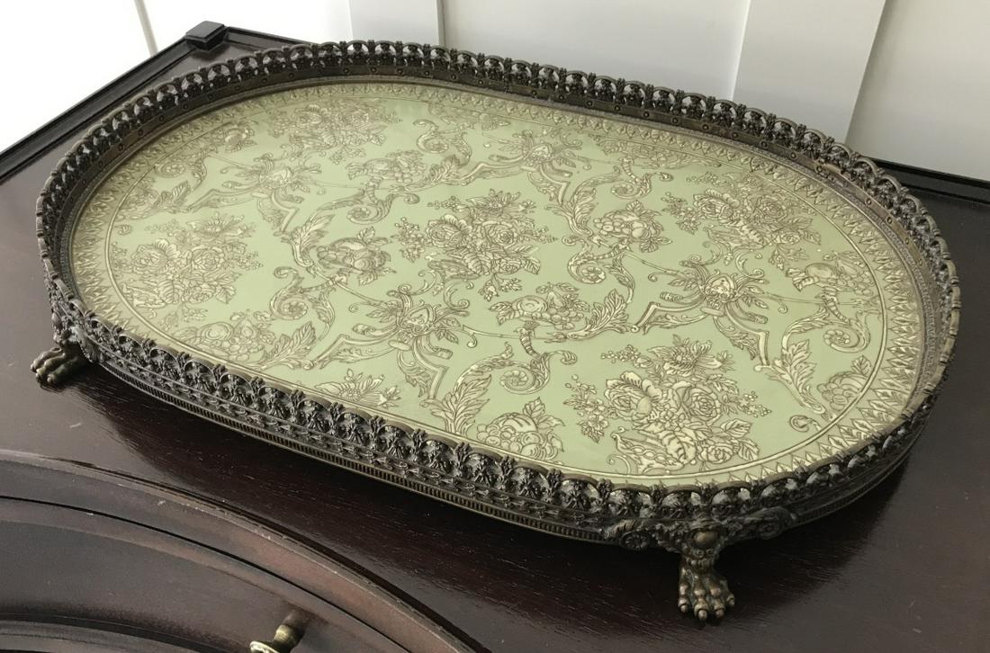 Bronze & Porcelain Vanity or Table Top Tray: Bronze & Porcelain Vanity or Table Top Tray. 20 inches x 13 inches.
