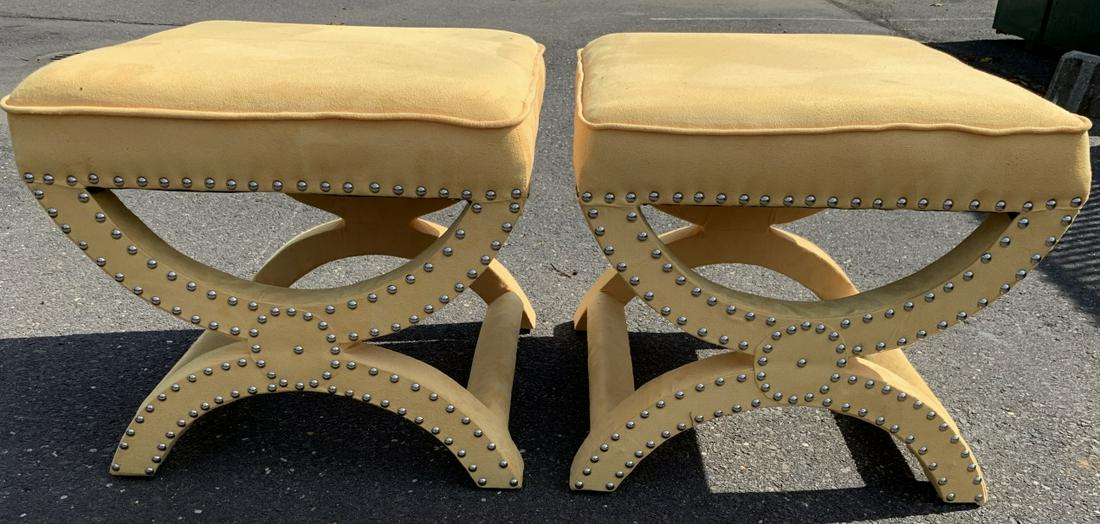 Pair Contemporary Suede Savonarola Stools (1 of 4)
