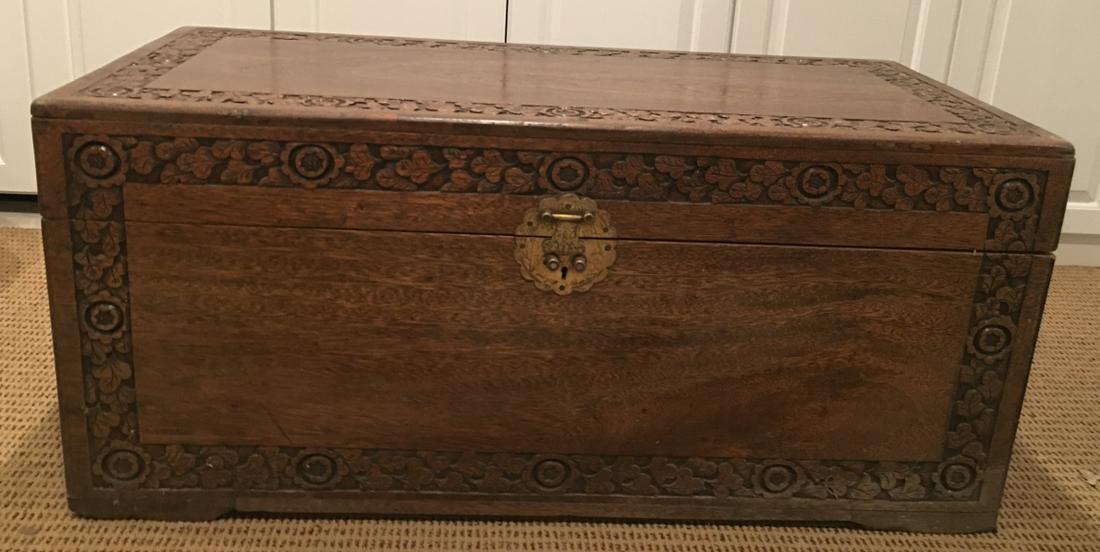 Hand Carved Wooden Trunk W Brass Hardware (1 of 6)