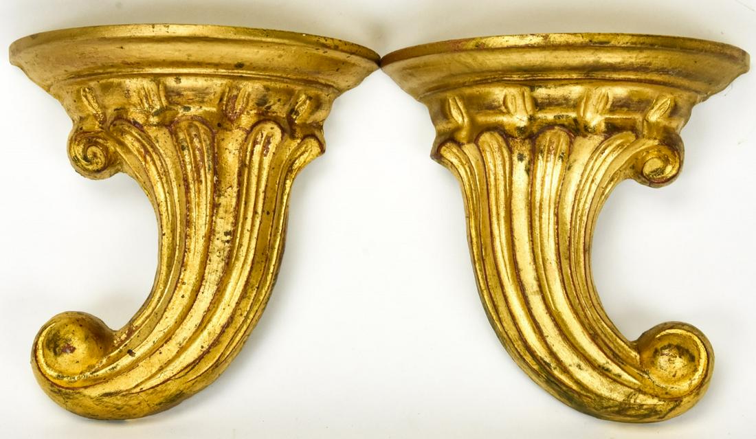 Pair Italian Baroque Style Gilt Wall Brackets (1 of 5)