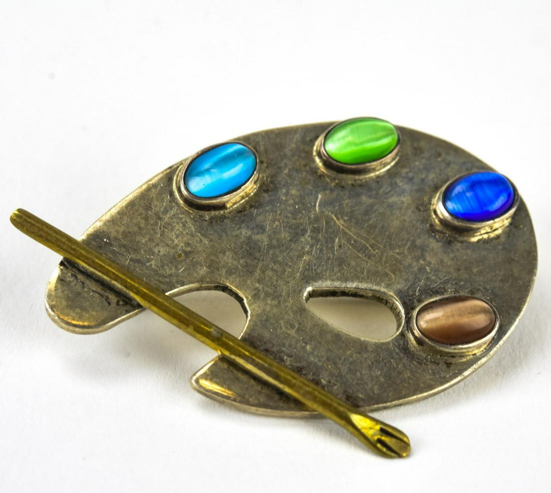 Sterling & Gemstone Artist's Palette Form Brooch (1 of 5)
