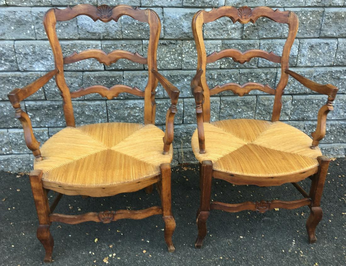 Pair Country Style Ladder Back Arm Chairs (1 of 5)