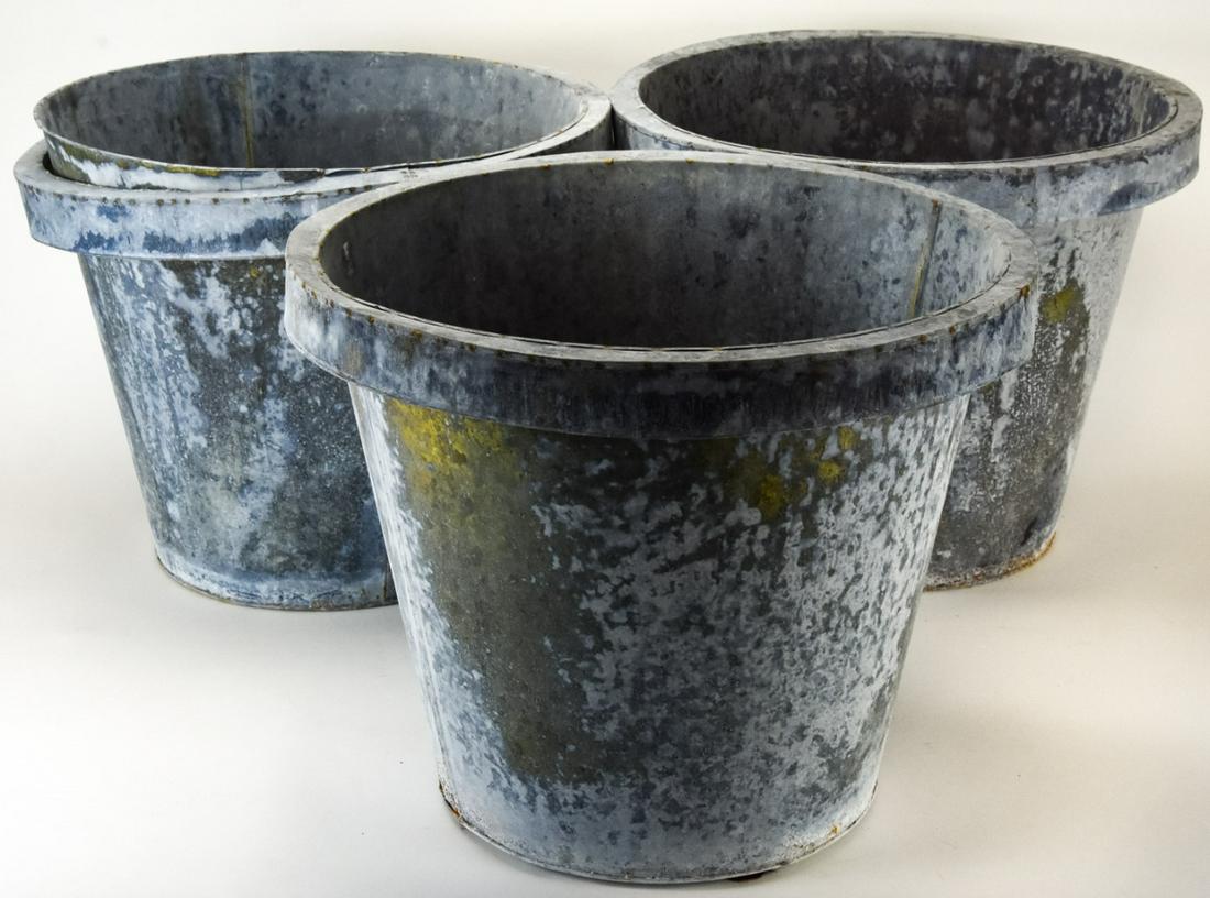 3 Rustic Matching Galvanized Metal Garden Pots (1 of 6)
