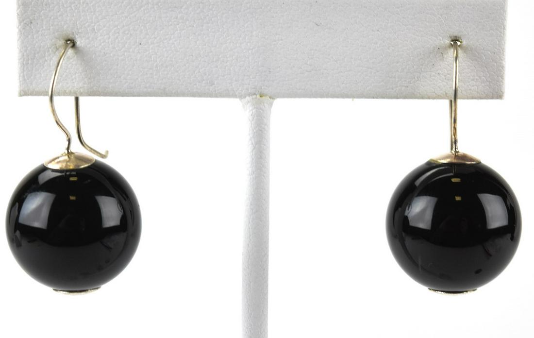 Vintage Large Scale Onyx Bead & Sterling Earrings (1 of 5)