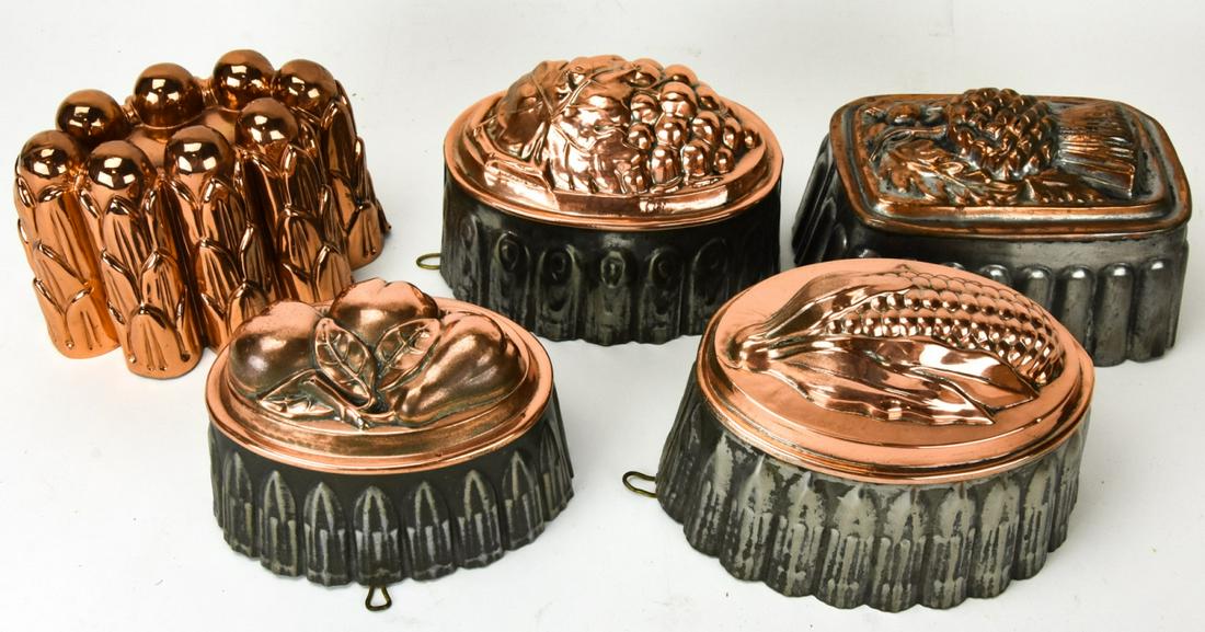 Collection Vintage Copper & Tin Pudding Molds (1 of 6)