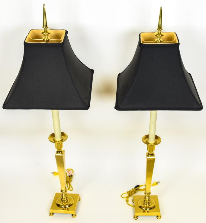 Pair Quality Tall Brass Candlestick Lamps (1 of 6)