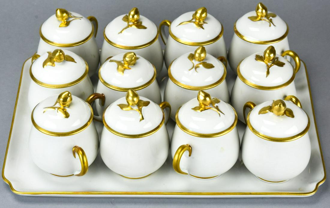 12 Limoges Porcelain Covered Souffle Dishes & Tray (1 of 9)