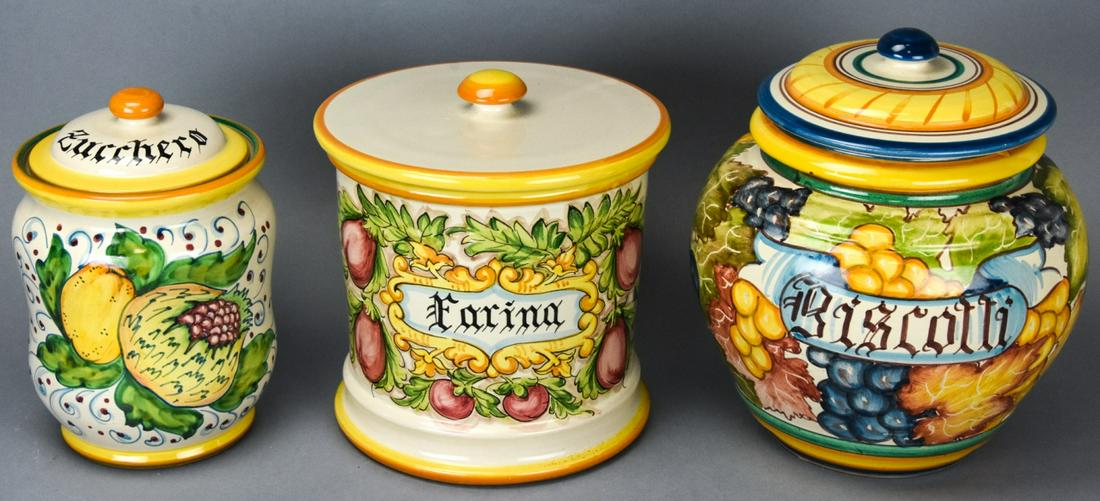 3 Italian Hand Painted Pottery Canisters (1 of 5)