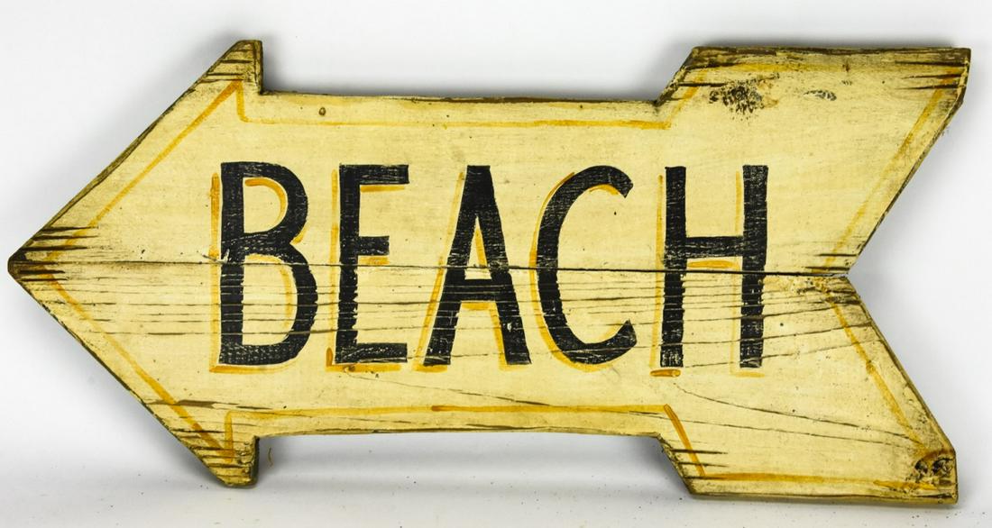 Large Artisan Made Wooden "Beach" Directional Sign (1 of 5)