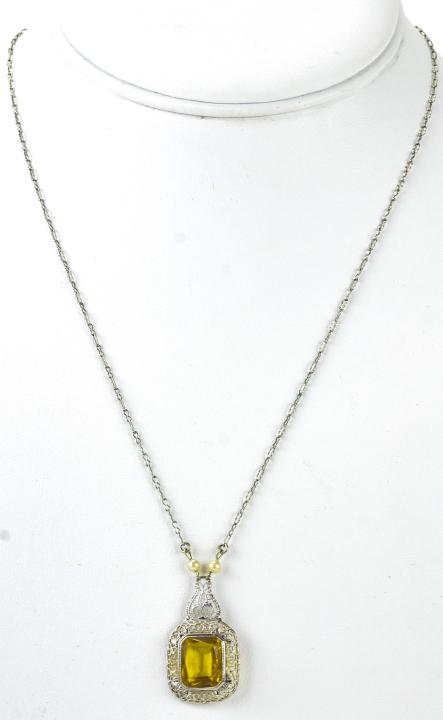 Vintage Art Deco Citrine Glass Crystal Necklace (1 of 5)