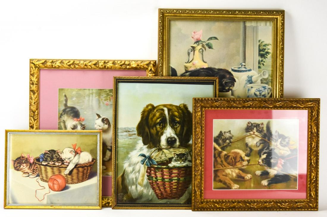 Collection Vintage Framed Lithographs of Pets (1 of 6)