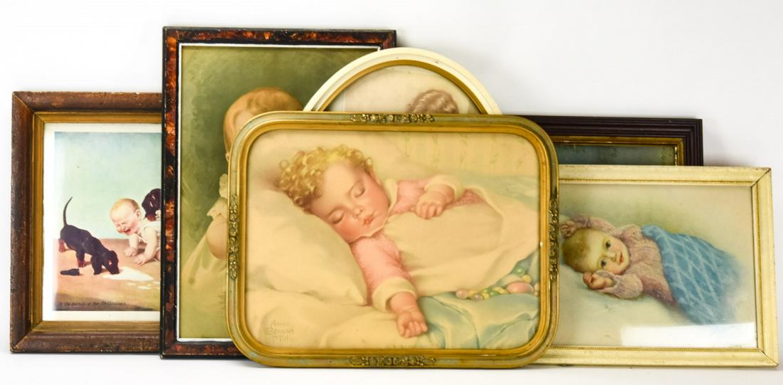 6 Framed Vintage Lithographs of Babies (1 of 7)